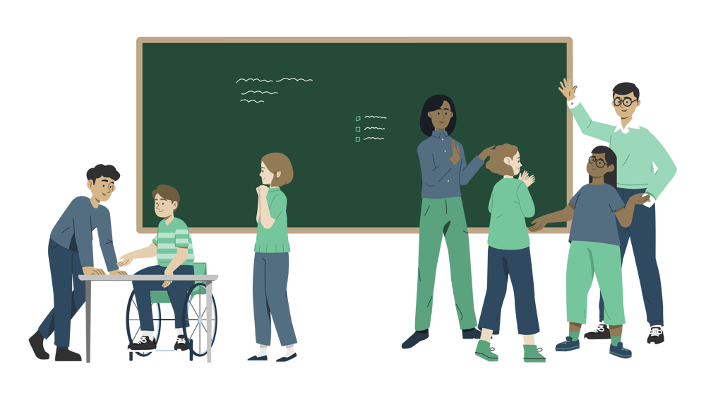 Klasse som er samlet sammen i klasserommet