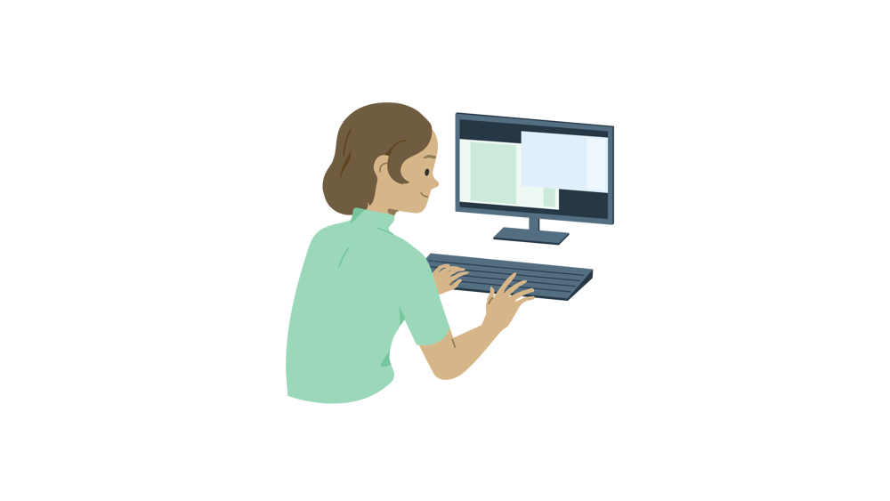 Kvinne som ser på geometriske former på pc-en