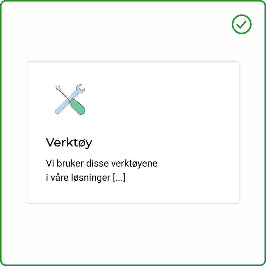 Verktøysymbol uten bakgrunn som står sammen med tekst og grønn ramme rundt bildet.